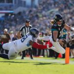 Trevor Lawrence diving for the Touchdown as the Jaguars beat the Titans